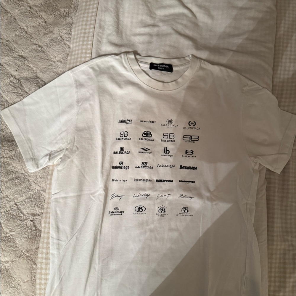 Balenciaga White Logo Print Short Sleeve Tee